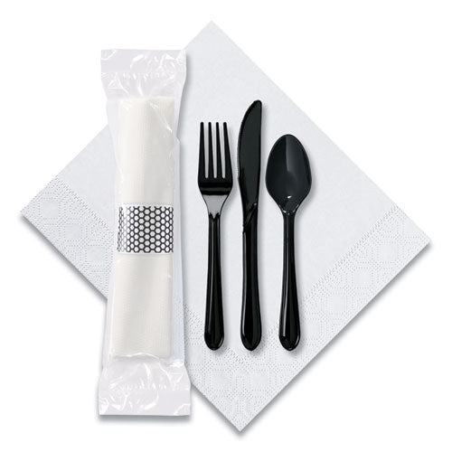 Hoffmaster CaterWrap Cater to Go Express Cutlery Kit, Fork-Knife-Spoon-Napkin, Black, 100-Carton 119901