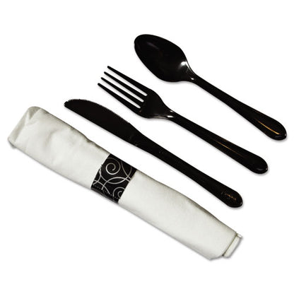 Hoffmaster CaterWrap Heavyweight Cutlery Combo, Fork-Spoon-Knife-Napkin, Black, 100-Carton 119971