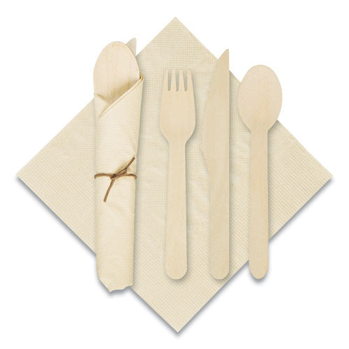 Hoffmaster Pre-Rolled Caterwrap Kraft Napkins with Wood Cutlery, 6 x 12 Napkin;Fork;Knife;Spoon, 7" to 9", Kraft, 100-Carton 120030