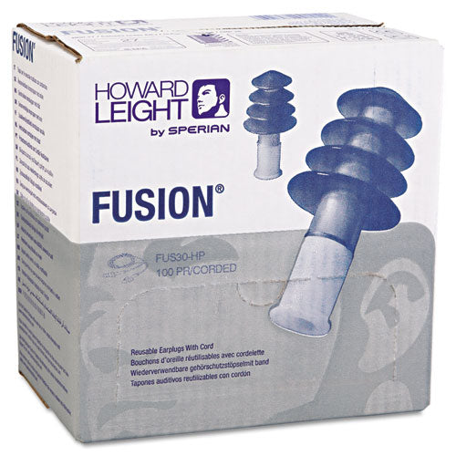Howard Leight by Honeywell FUS30 HP Fusion Multiple-Use Earplugs, Reg, 27NRR, Corded, BE-WE, 100 Pairs FUS30-HP