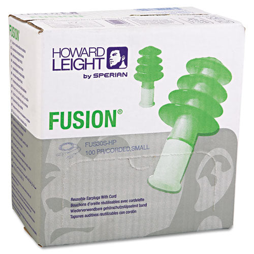 Howard Leight by Honeywell FUS30S-HP Fusion Multiple-Use Earplugs, Small, 27NRR, Corded, GN-WE, 100 Pairs FUS30S-HP