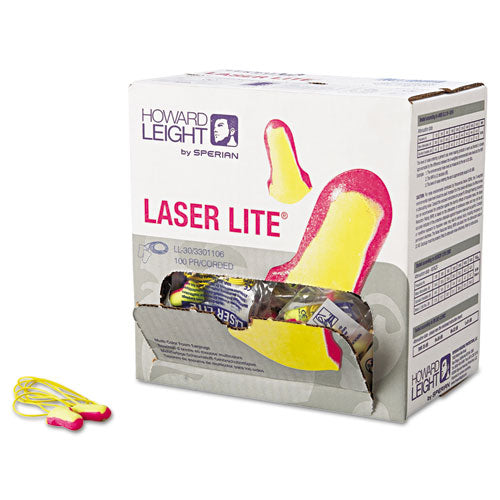 Howard Leight by Honeywell LL-30 Laser Lite Single-Use Earplugs, Corded, 32NRR, Magenta-Yellow, 100 Pairs LL-30