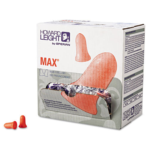 Howard Leight by Honeywell MAX-1 Single-Use Earplugs, Cordless, 33NRR, Coral, 200 Pairs MAX-1