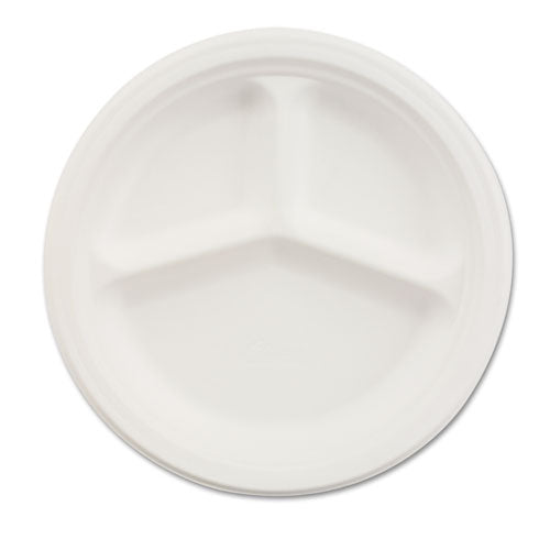 Chinet Paper Dinnerware, 3-Compartment Plate, 10.25" dia, White, 500-Carton 21204