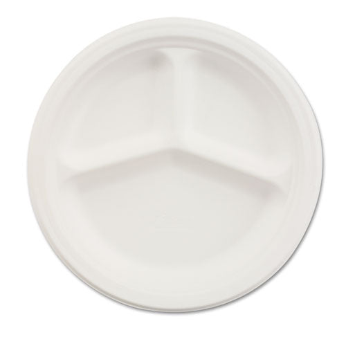 Chinet Paper Dinnerware, 3-Compartment Plate, 9.25" dia, White, 500-Carton 21228