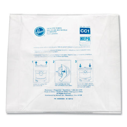 Hoover Commercial Disposable Vacuum Bags, Hepa CC1, 10-Pack AH10363