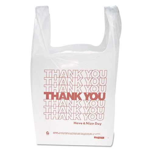 Inteplast Group "Thank You" Handled T-Shirt Bag, 0.167 bbl, 12.5 microns, 11.5" x 21", White, 900-Carton THW1VAL