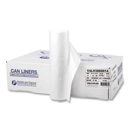 Inteplast Group High-Density Commercial Can Liners Value Pack, 60 gal, 12 microns, 38" x 58", Clear, 200-Carton VALH3860N14