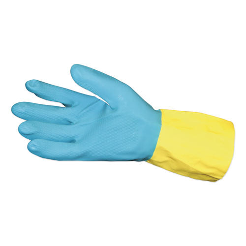 Impact Flocked Lined Neoprene Over Latex Powder-Free Blue-Yellow Gloves Large (12 Pairs) 8433L