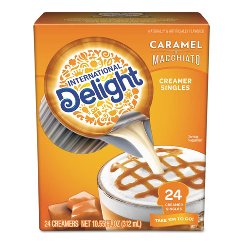 International Delight Flavored Liquid Non-Dairy Coffee Creamer, Caramel Macchiato, Mini Cups, 24-Box WWI101766