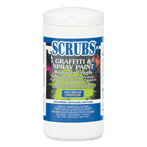 Scrubs Graffiti and Paint Remover Towels, Orange on White, 10 x 12, 30-Can, 6 Cans-Case 90130