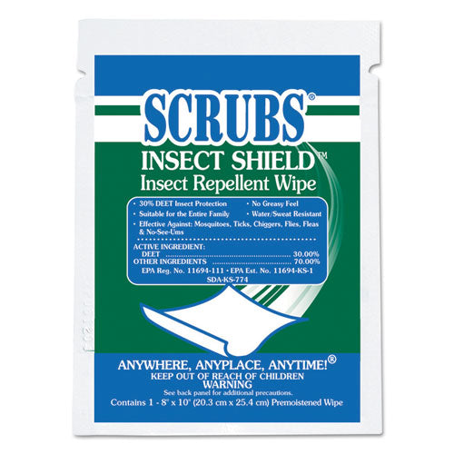 Scrubs Insect Shield Insect Repellent Wipes, 8 x 10, White, 100-Carton 91401