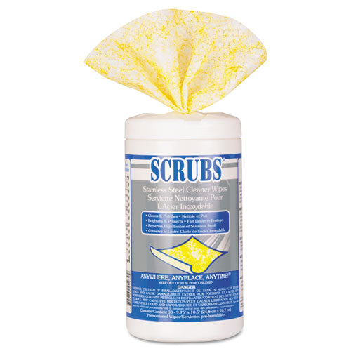 Scrubs Stainless Steel Cleaner Towels, 9 3-4 x 10 1-2, 30-Canister 91930