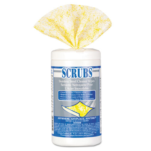 Scrubs Stainless Steel Cleaner Towels, 30-Canister, 6 Canisters-Carton 91930