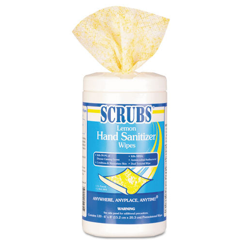 Scrubs Hand Sanitizer Wipes, 6 x 8, 120 Wipes-Canister, 6 Canisters-Case 92991