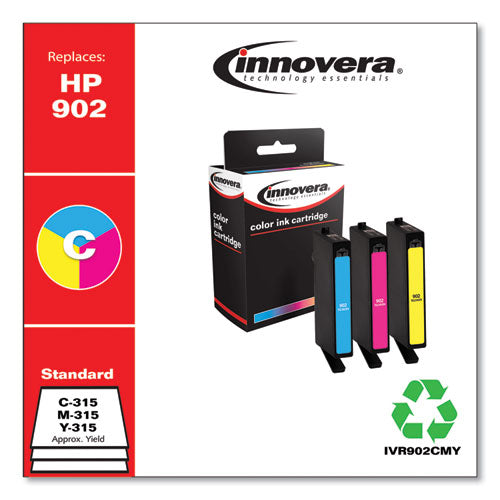 Innovera 902 (T0A38AN) Remanufactured Cyan-Magenta-Yellow Ink Cartridges IVR902CMY