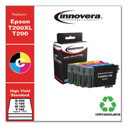 Innovera T200XL-T200 (T200XL-BCS) Remanufactured High-Yield Black-Cyan-Magenta-Yellow Ink Cartridges IVRT200XLBCS