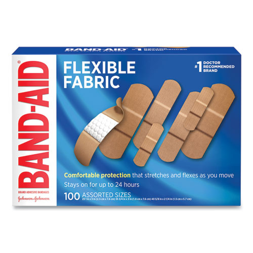 BAND-AID Flexible Fabric Adhesive Bandages, Assorted, 100-Box 11507800