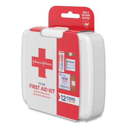 Johnson & Johnson Red Cross Mini First Aid To Go Kit, 12 Pieces, Plastic Case 8295