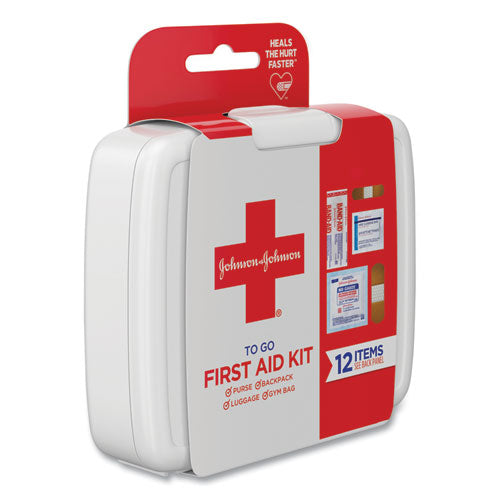 Johnson & Johnson Red Cross Mini First Aid To Go Kit, 12 Pieces, Plastic Case 8295