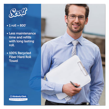 Scott Essential 100% Recycled Fiber Hard Roll Towel, 1.5" Core, White, 8" x 800 ft, 12-Carton 01052