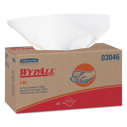 WypAll L40 Towels, POP-UP Box, White, 10 4-5 x 10, 90-Box, 9 Boxes-Carton 03046