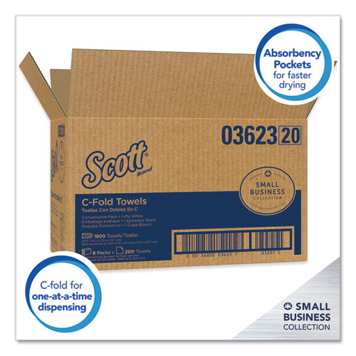 Scott Essential C-Fold Towels,Convenience Pack, 10 1-8 x 13 3-20, White, 200-PK,9PK-CT 3623