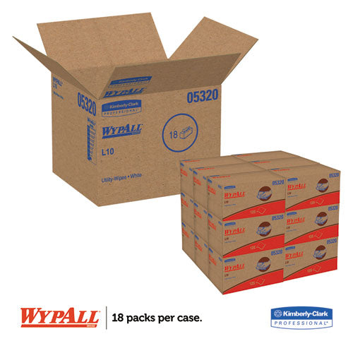 WypAll L10 Towels, POP-UP Box, 1Ply, 9 x 10 1-2, White, 125-Box, 18 Boxes-Carton 05320