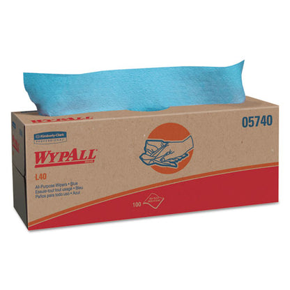 WypAll L40 Towels, POP-UP Box, Blue, 16 2-5 x 9 4-5, 100-Box, 9 Boxes-Carton KCC 05740