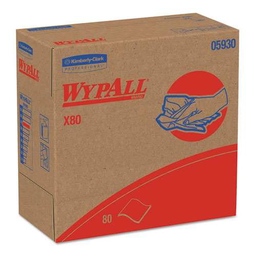 WypAll X80 Cloths with HYDROKNIT, 9.1 x 16.8, Red, Pop-Up Box, 80-Box, 5 Box-Carton 05930