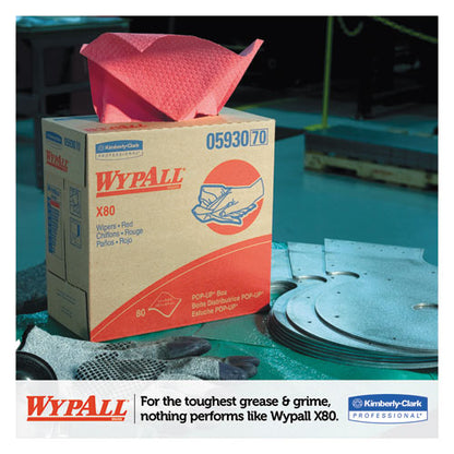 WypAll X80 Cloths with HYDROKNIT, 9.1 x 16.8, Red, Pop-Up Box, 80-Box, 5 Box-Carton 05930
