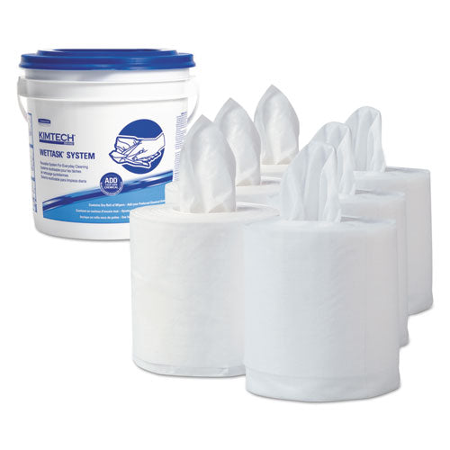 Kimtech Wipers for WETTASK System, Bleach, Disinfectants and Sanitizers, 12 x 12.5, 60-Roll, 5 Rolls and 1 Bucket-Carton KCC 06001