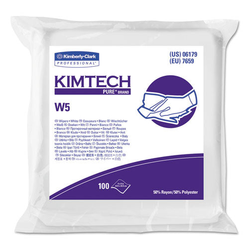 Kimtech W5 Critical Task Wipers, Flat Double Bag, Spunlace, 9x9, White, 100-Pk, 5-Carton 6179