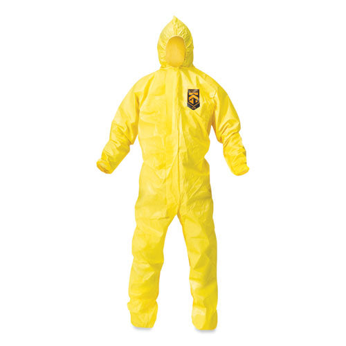 KleenGuard A70 Chemical Spray Protection Coveralls, Hooded, Storm Flap, Yellow, Large,12-Carton KCC09813