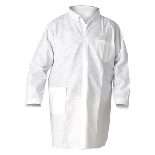 KleenGuard A20 Breathable Particle Protection Lab Coats, Snap Closure-Open Wrists-Pockets, X-Large, White, 25-Carton KCC 10039
