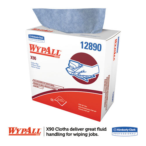 WypAll X90 Cloths, POP-UP Box, 8 3-10 x 16 4-5, Denim Blue, 68-Box, 5 Boxes-Carton KCC 12890