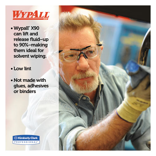 WypAll X90 Cloths, Brag Box, 11 1-10 x 16 4-5, Denim Blue, 136-Box, 1 Box-Carton KCC 12891