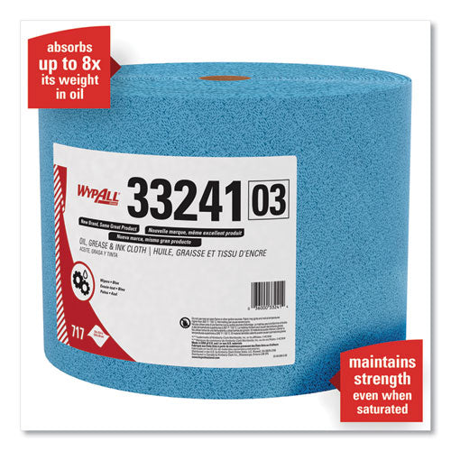 WypAll Oil, Grease and Ink Cloths, Jumbo Roll, 9 3-5 x 13 2-5, Blue, 717-Roll 33241