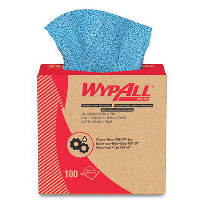 WypAll Oil, Grease and Ink Cloths, POP-UP Box, 8 4-5 x 16 4-5, Blue, 100-Box, 5-Carton 33570