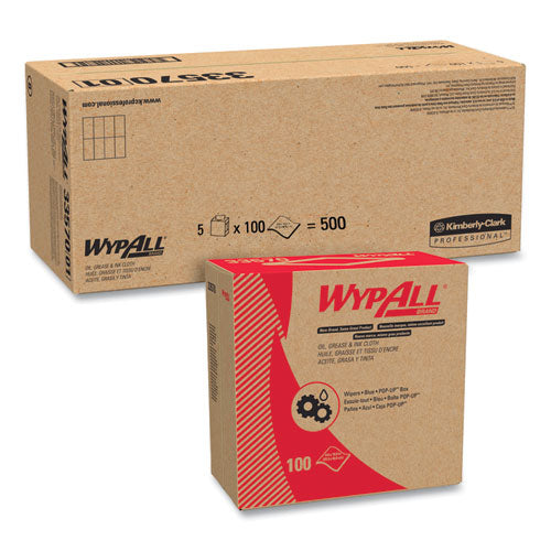 WypAll Oil, Grease and Ink Cloths, POP-UP Box, 8 4-5 x 16 4-5, Blue, 100-Box, 5-Carton 33570