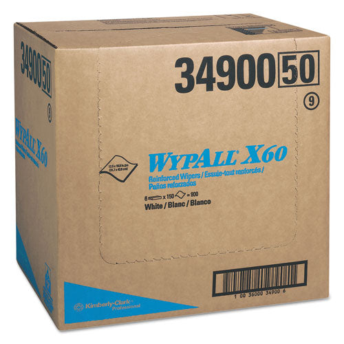 WypAll X60 Cloths, Flat Sheet, 12 1-2 x 16 4-5, White, 150-BX, 6-CT 34900