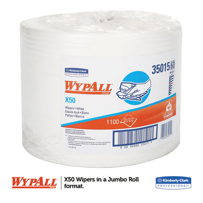 WypAll X50 Cloths, Jumbo Roll, 9 4-5 x 13 2-5, White, 1100-Roll KCC 35015