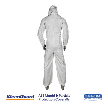 KleenGuard A35 Liquid and Particle Protection Coveralls, Zipper Front, Hooded, Elastic Wrists and Ankles, X-Large, White, 25-Carton 38939