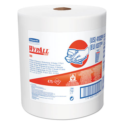 WypAll X80 Cloths with HYDROKNIT, Jumbo Roll, 12 1-2w x 13.4 White, 475 Roll 41025
