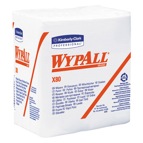 WypAll X80 Cloths, HYDROKNIT, 1-4 Fold, 12 1-2 x 12, White, 50-Box, 4 Boxes-Carton KCC 41026