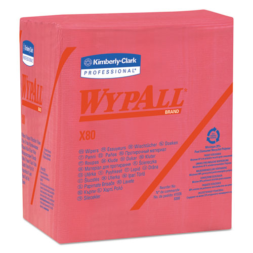 WypAll X80 Cloths, 1-4 Fold, HYDROKNIT, 12 1-2 x 12, Red, 50-Box, 4 Boxes-Carton 41029