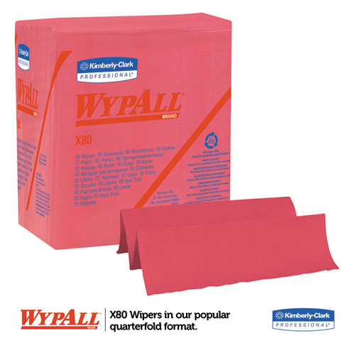 WypAll X80 Cloths, 1-4 Fold, HYDROKNIT, 12 1-2 x 12, Red, 50-Box, 4 Boxes-Carton 41029