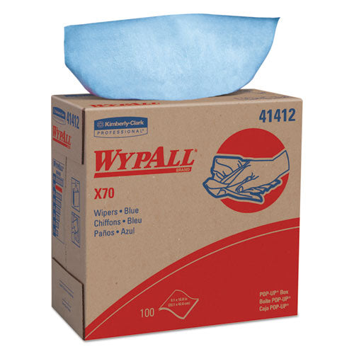 WypAll X70 Cloths, POP-UP Box, 9 1-10 x 16 4-5, Blue, 100-Box, 10 Boxes-Carton 41412