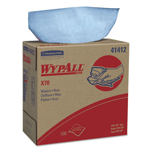 WypAll X70 Cloths, POP-UP Box, 9 1-10 x 16 4-5, Blue, 100-Box, 10 Boxes-Carton 41412