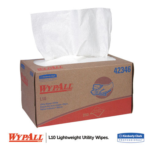 WypAll L10 Towels, POP-UP Box, 1-Ply, 10 1-4 x 9, White, 250-Box 42346